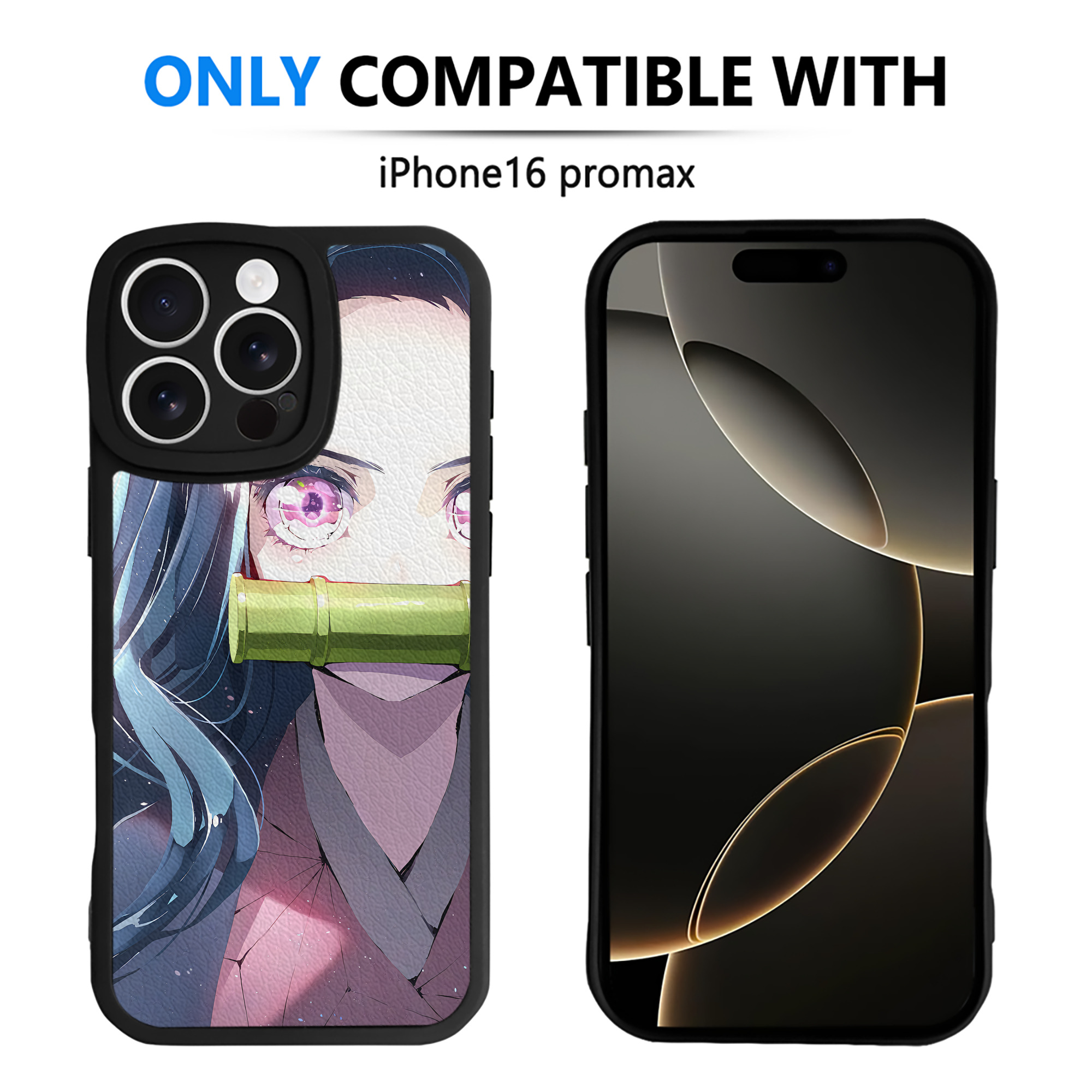 （画像用） 鬼滅の刃（きめつのやいば）竈門 禰󠄀豆子／かまど ねずこ Kamado Nezuko 【iPhone 16シリーズ対応】シリコンスマホケース（レザー調） 材質：シリコン